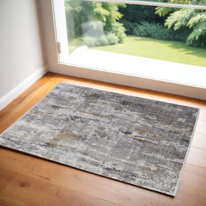 HomeRoots 3' Modern Gray Ivory Gold Abstract Power Loomed Area Rug with Fringed Edges for Stylish Spaces 3' X 5' 565992