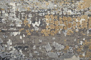 HomeRoots 3' Modern Gray Ivory Gold Abstract Power Loomed Area Rug with Fringed Edges for Stylish Spaces 5' X 8' 565993
