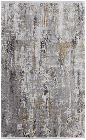 HomeRoots 3' Modern Gray Ivory Gold Abstract Power Loomed Area Rug with Fringed Edges for Stylish Spaces 5' X 8' 565993
