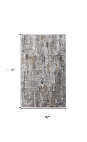 HomeRoots 3' Modern Gray Ivory Gold Abstract Power Loomed Area Rug with Fringed Edges for Stylish Spaces 7' X 10' 565994