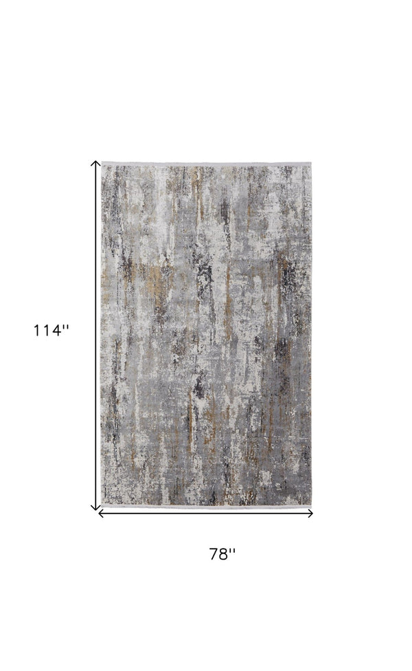 HomeRoots 3' Modern Gray Ivory Gold Abstract Power Loomed Area Rug with Fringed Edges for Stylish Spaces 7' X 10' 565994