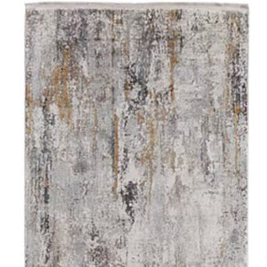 HomeRoots 3' Modern Gray Ivory Gold Abstract Power Loomed Area Rug with Fringed Edges for Stylish Spaces 10' Runner 565997