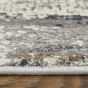 HomeRoots 3' Modern Gray Ivory Gold Abstract Power Loomed Area Rug with Fringed Edges for Stylish Spaces 12' X 18' 565998