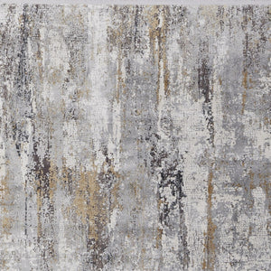 HomeRoots 3' Modern Gray Ivory Gold Abstract Power Loomed Area Rug with Fringed Edges for Stylish Spaces 12' X 18' 565998