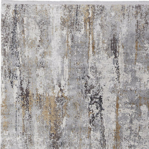 HomeRoots 3' Modern Gray Ivory Gold Abstract Power Loomed Area Rug with Fringed Edges for Stylish Spaces 13' X 20' 565999