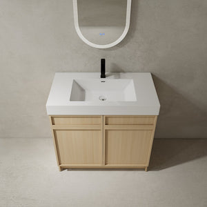 English Elm 36" Freestanding Bathroom Vanity with White Resin Sink, Soft-Close Doors, Adjustable Shelf, Modern Durable Finish W999P239161