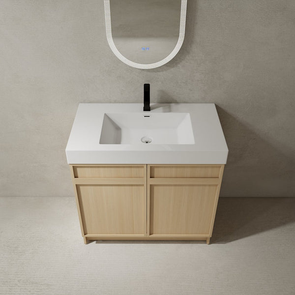 English Elm 36" Freestanding Bathroom Vanity with White Resin Sink, Soft-Close Doors, Adjustable Shelf, Modern Durable Finish W999P239161