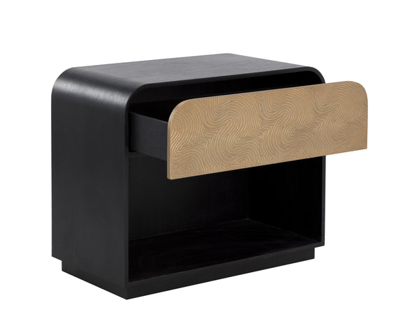 Sunpan Algarve Nightstand: Timeless Mid-Century Design with Antique Gold Accents and Unique Craftsmanship Black / Champagne Gold