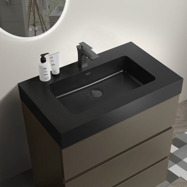 English Elm Alice 30" Gray Bathroom Vanity With Soft-Close Drawers, Modern One-Piece Sink, Pre-Assembled Elegance W1865S00029