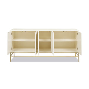 English Elm Jennifer Taylor Home - Gemini 79" Sideboard Buffet in White Lacquer Birchwood — Handmade Solid Wood, Magnetic Doors, Storage B2719P238481