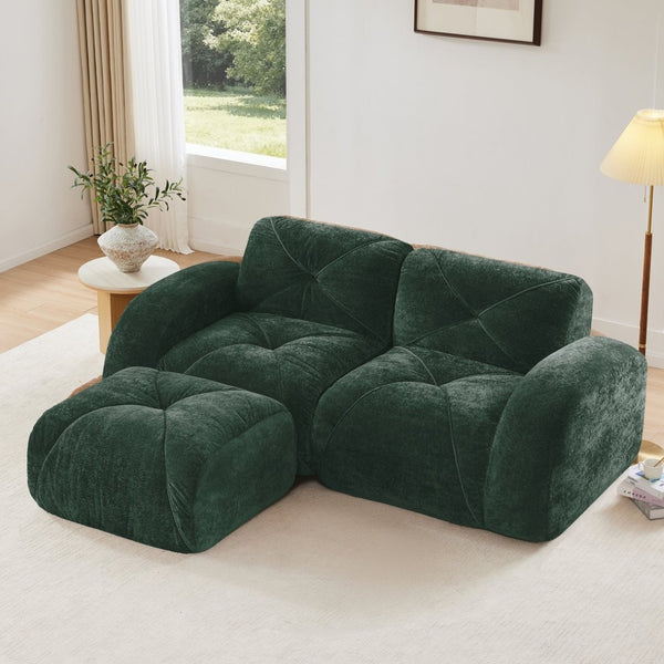 English Elm L-shaped Velvet Sectional Sofa Tufted Modular Design with High Density Foam Boneless Build Green W714S01593