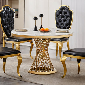 English Elm 47" Round Marble Dining Table - Luxurious Faux Marble Top & Sturdy Stainless Steel Base For Versatile Use W3456S00002