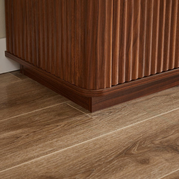 English Elm 6 Drawers Dresser Stylish 55" Wide Curved Wave Chest with Ample Storage, Sturdy Top for TV Use Walnut W1820P324616