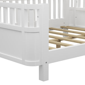 English Elm Twin Low Profile Pine Wood Kids Bed with Safety Rails and Fence Style Headboard W2593P367052