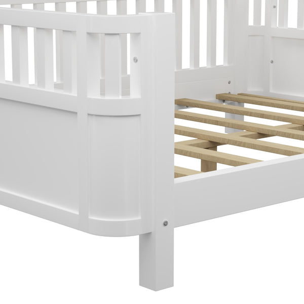 English Elm Twin Low Profile Pine Wood Kids Bed with Safety Rails and Fence Style Headboard W2593P367052