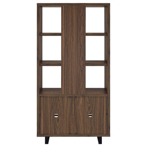 English Elm Rodger Walnut 3-Shelf Cabinet Bookcase with Slatted Doors, Open Back Accent Storage for Home Office_x000D_ B062P378335