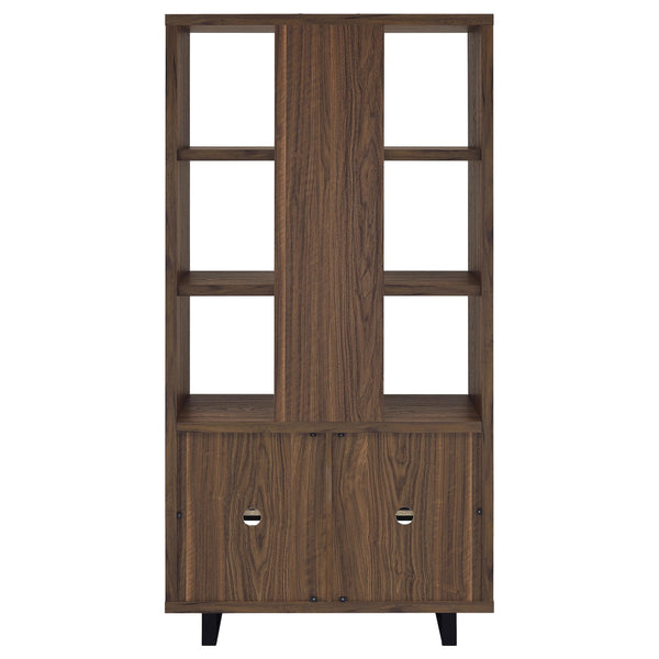 English Elm Rodger Walnut 3-Shelf Cabinet Bookcase with Slatted Doors, Open Back Accent Storage for Home Office_x000D_ B062P378335