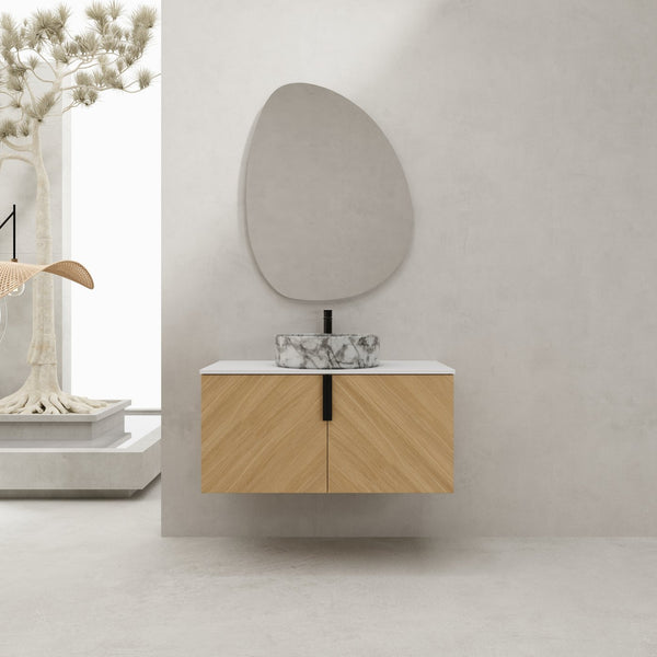 English Elm 36" Modern Wall-Mounted Bathroom Vanity With Soft-Close Doors, Ceramic Sink & Durable Oak Finish W999S00451