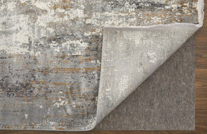 HomeRoots 3' Modern Gray Ivory Gold Abstract Power Loomed Area Rug with Fringed Edges for Stylish Spaces 12' X 15' 566000