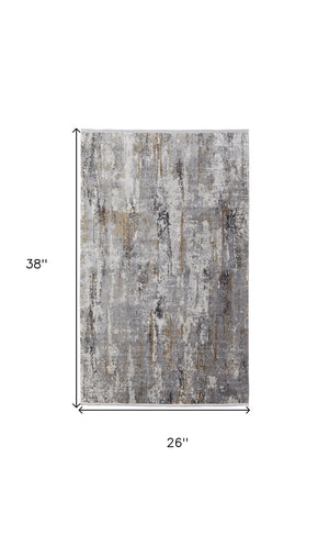 HomeRoots 3' Modern Gray Ivory Gold Abstract Power Loomed Area Rug with Fringed Edges for Stylish Spaces 2' X 3' 566001