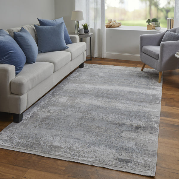 Homeroots 3' X 5' Gray Abstract Power Loom Area Rug With Fringe Taupe Viscose 566002
