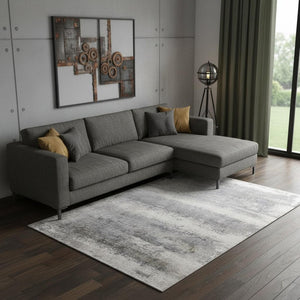 HomeRoots 3' Gray Abstract Area Rug – Modern Power Loomed Design with Chic Fringed Tassels for Every Room 8' X 11' 566005