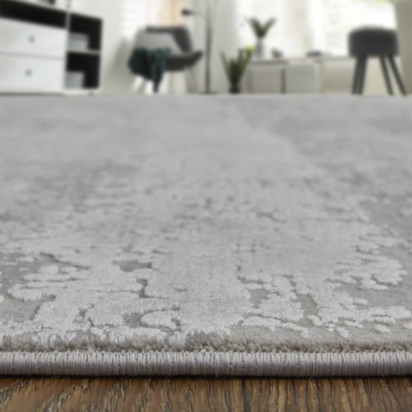 HomeRoots 3' Gray Abstract Area Rug – Modern Power Loomed Design with Chic Fringed Tassels for Every Room 10' X 13' 566006