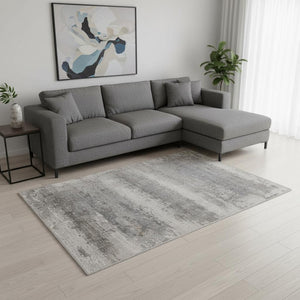 HomeRoots 3' Gray Abstract Area Rug – Modern Power Loomed Design with Chic Fringed Tassels for Every Room 10' X 13' 566006