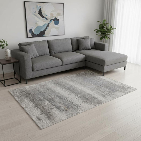 HomeRoots 3' Gray Abstract Area Rug – Modern Power Loomed Design with Chic Fringed Tassels for Every Room 10' X 13' 566006