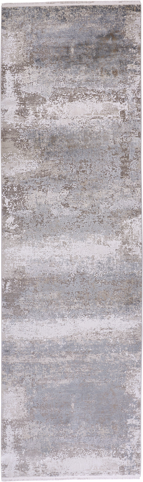 Homeroots 10' Gray Abstract Power Loom Runner Rug With Fringe Taupe Viscose 566007
