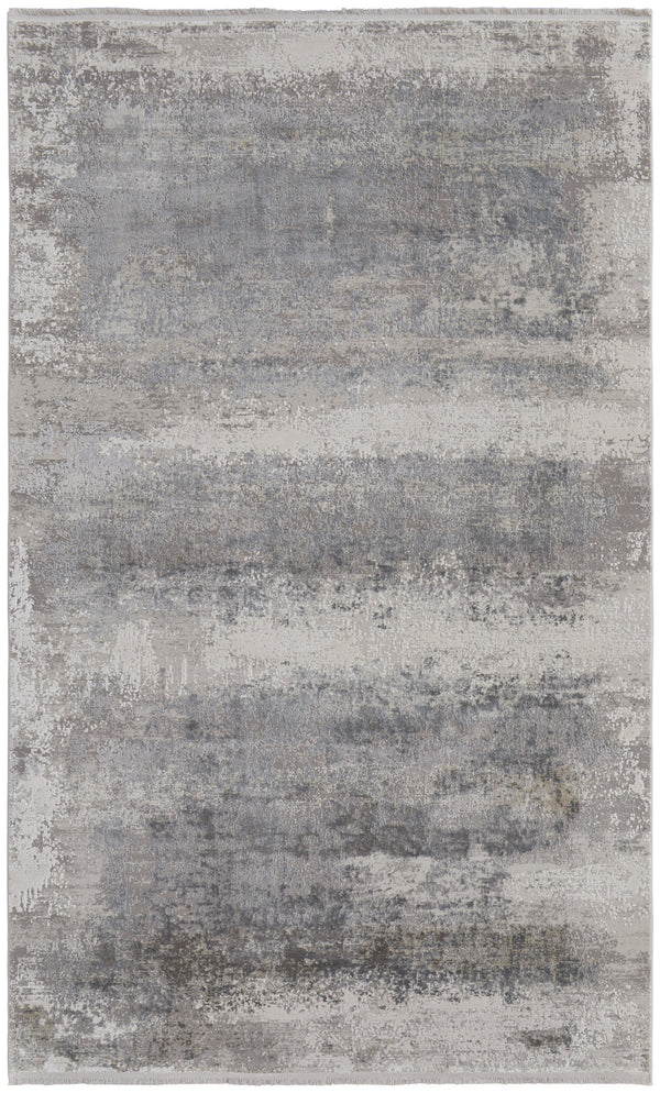 Homeroots 12' X 15' Gray Abstract Power Loom Area Rug With Fringe Taupe Viscose 566010