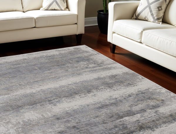 Homeroots 12' X 15' Gray Abstract Power Loom Area Rug With Fringe Taupe Viscose 566010