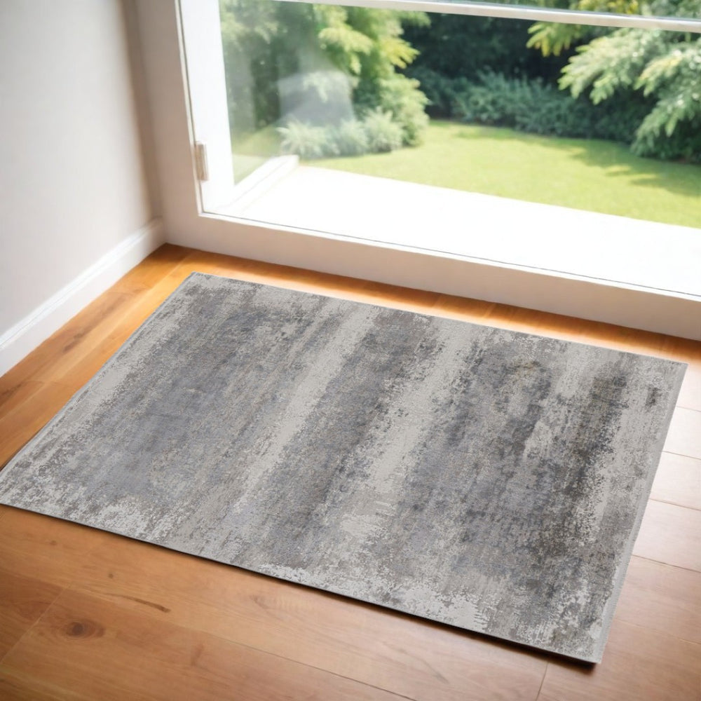 HomeRoots 3' Gray Abstract Area Rug – Modern Power Loomed Design with Chic Fringed Tassels for Every Room 2' X 3' 566011