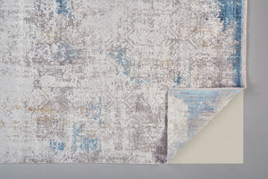 HomeRoots 3' Modern Abstract Ivory Gray and Blue Power Loom Area Rug with Tasseled Edges for Style & Comfort 7' X 10' 566014