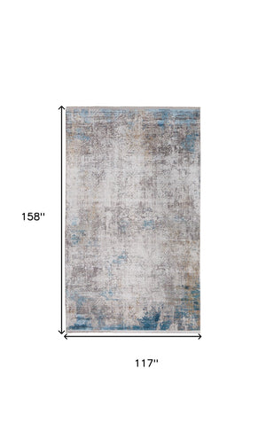 HomeRoots 3' Modern Abstract Ivory Gray and Blue Power Loom Area Rug with Tasseled Edges for Style & Comfort 10' X 13' 566016
