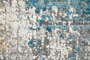 HomeRoots 3' Modern Abstract Ivory Gray and Blue Power Loom Area Rug with Tasseled Edges for Style & Comfort 10' Runner 566017