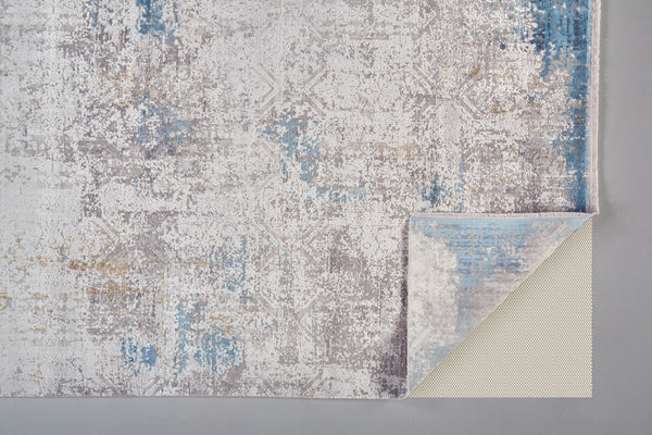 HomeRoots 3' Modern Abstract Ivory Gray and Blue Power Loom Area Rug with Tasseled Edges for Style & Comfort 12' X 18' 566018