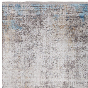 HomeRoots 3' Modern Abstract Ivory Gray and Blue Power Loom Area Rug with Tasseled Edges for Style & Comfort 12' X 18' 566018