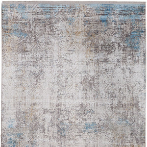 HomeRoots 3' Modern Abstract Ivory Gray and Blue Power Loom Area Rug with Tasseled Edges for Style & Comfort 12' X 18' 566018