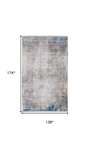 HomeRoots 3' Modern Abstract Ivory Gray and Blue Power Loom Area Rug with Tasseled Edges for Style & Comfort 12' X 15' 566020