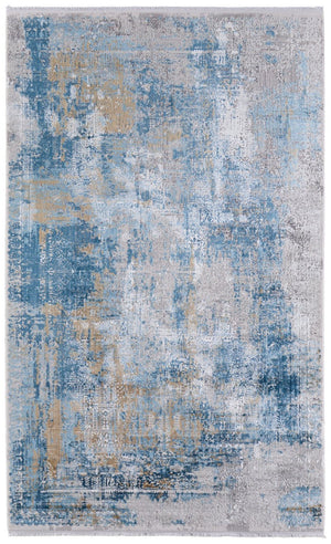HomeRoots 3' Blue Gold and Gray Abstract Power Loom Area Rug with Fringed Edges for Modern Home Decor 3' X 5' 566022