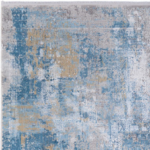 HomeRoots 3' Blue Gold and Gray Abstract Power Loom Area Rug with Fringed Edges for Modern Home Decor 13' X 20' 566029