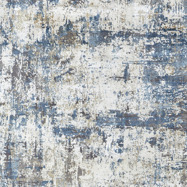 HomeRoots 3' Elevate Your Space with a Stylish Ivory Tan and Blue Abstract Power Loom Area Rug with Fringe 3' X 5' 566032