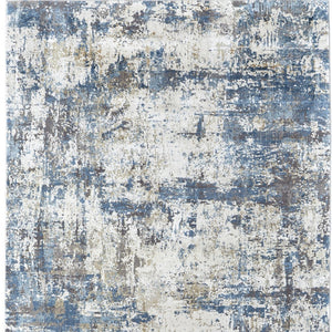 HomeRoots 3' Elevate Your Space with a Stylish Ivory Tan and Blue Abstract Power Loom Area Rug with Fringe 5' X 8' 566033