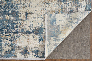 HomeRoots 3' Elevate Your Space with a Stylish Ivory Tan and Blue Abstract Power Loom Area Rug with Fringe 7' X 10' 566034