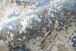 HomeRoots 3' Elevate Your Space with a Stylish Ivory Tan and Blue Abstract Power Loom Area Rug with Fringe 8' X 11' 566035