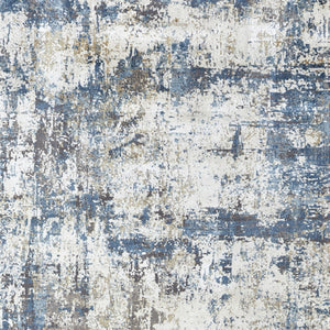HomeRoots 3' Elevate Your Space with a Stylish Ivory Tan and Blue Abstract Power Loom Area Rug with Fringe 8' X 11' 566035
