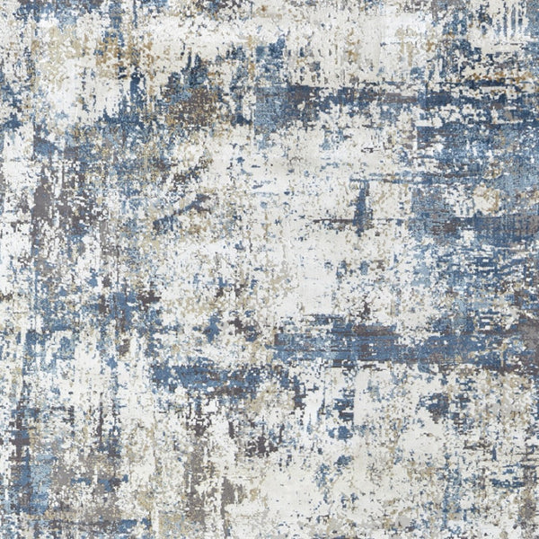 HomeRoots 3' Elevate Your Space with a Stylish Ivory Tan and Blue Abstract Power Loom Area Rug with Fringe 13' X 20' 566039