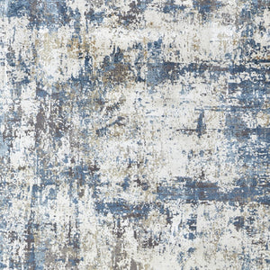 HomeRoots 3' Elevate Your Space with a Stylish Ivory Tan and Blue Abstract Power Loom Area Rug with Fringe 12' X 15' 566040