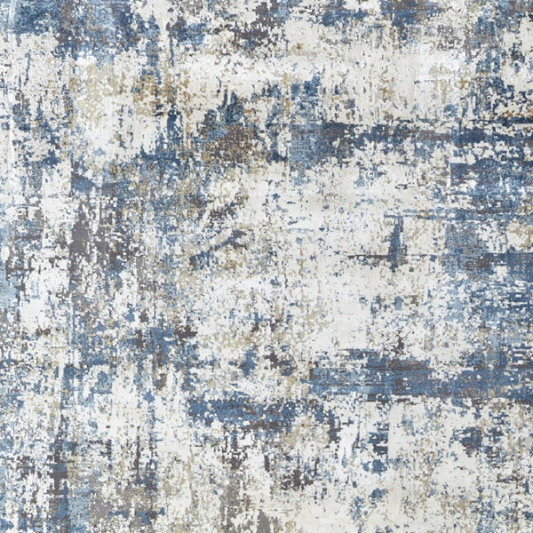 HomeRoots 3' Elevate Your Space with a Stylish Ivory Tan and Blue Abstract Power Loom Area Rug with Fringe 12' X 15' 566040